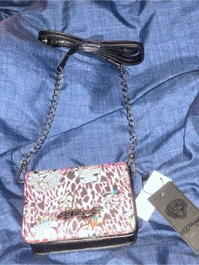 Ed Hardy Pink Leopard Crossbody with Tattoo Motifs